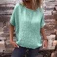 thumbnail image 2 of CIENVNSTG Linen Shirts for Women Loose Fit Crew Neck Short Sleeve Tops Plus Size Lightweight Pullover Top Casual Dressy Blouse Turquoise S, 2 of 4
