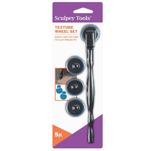 Sculpey Tools Plastic Texture Wheel 5 Piece Modeling Tool Set Model AS3175W Black and Blue