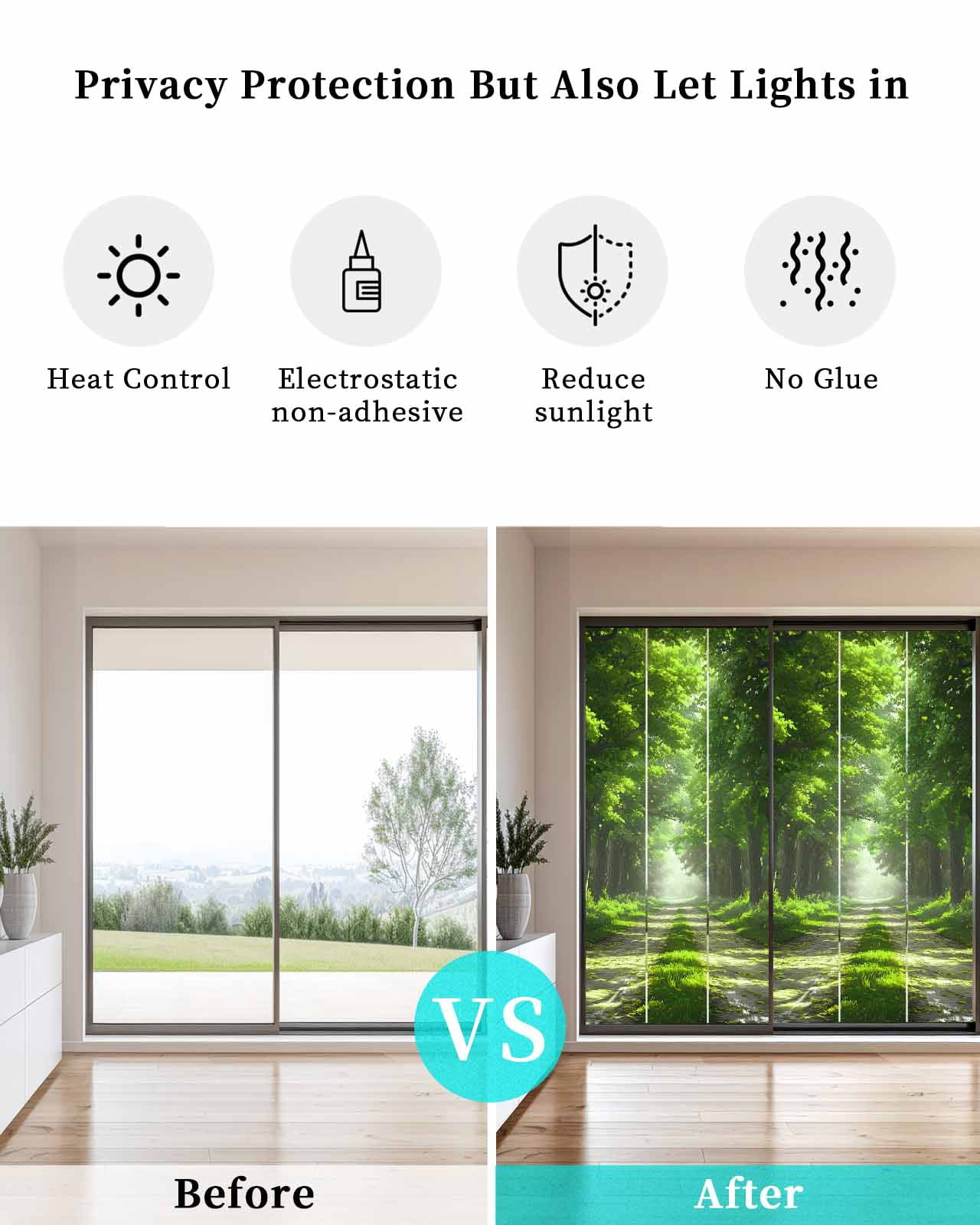 Window Privacy Film Green Trees Stained Glass Window Film Decorative Sun Block Window Cover Forest Art Decor Spring Summer Nature Leaf Window Clings Static Adhesive Sticker for Bathroom 29.5"x78.7"