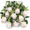 thumbnail image 1 of Nvzi 10 rosas artificiales de tallo largo, rosas de seda falsas para ramo de boda, decoración del hogar (blanco), 1 of 4