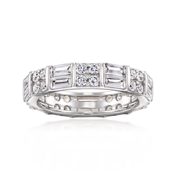 Ross-Simons 2.80 ct. t.w. Baguette and Round CZ Eternity Band in Sterling Silver, Women's, Adult