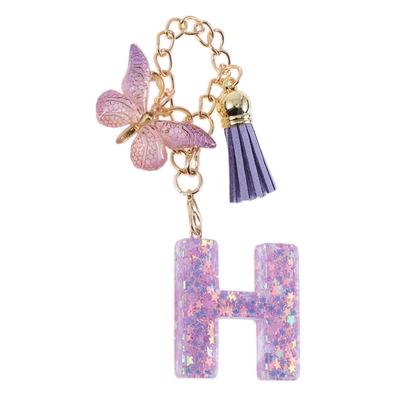 Unique Bargains 1 Pc Star Sequin Letter H Butterfly Tassel Pendant Water Cup Pendant Purple Metal Resin