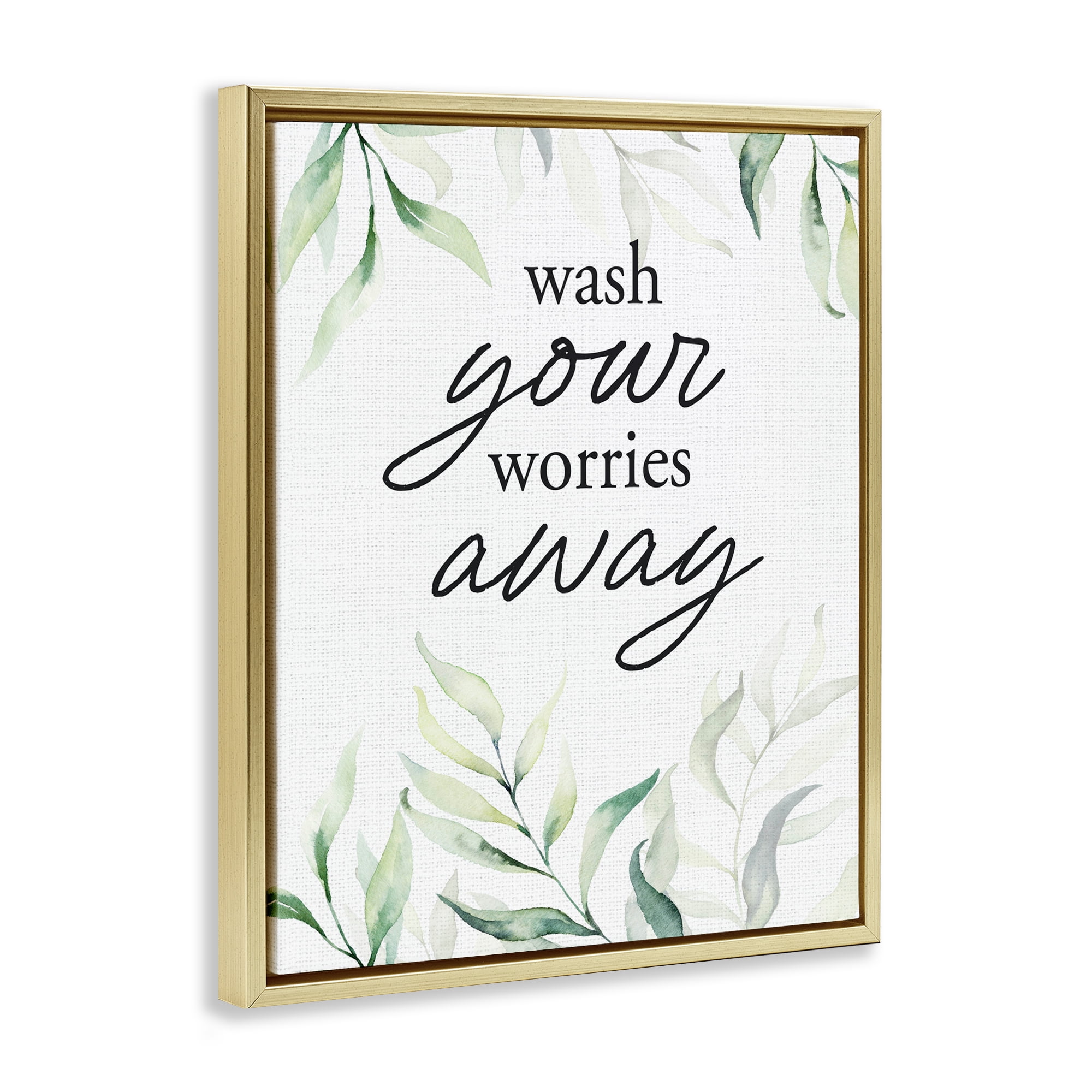 Wash Worries Away Leaves Gold Framed Floater Canvas Wall Art, design by Lettered and Lined