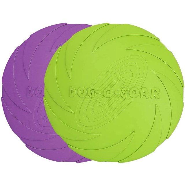 Frisbee para perros, paquete de 2, platillos voladores flotantes de caucho natural de 7 pulgadas para perros, tanto para tierra como para agua (verde + morado)