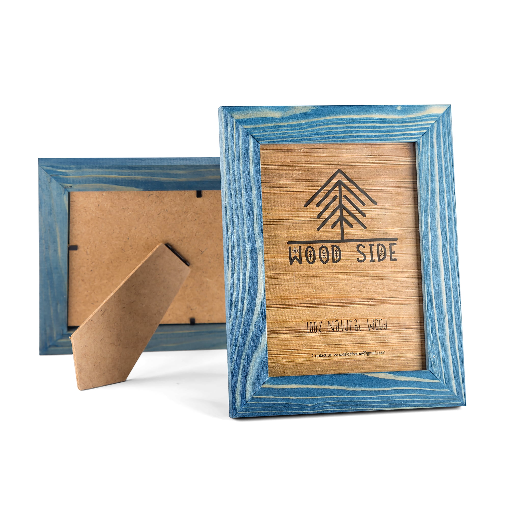 Rustic Wooden Picture Frame 5x7 Inch - Set of 2-100% Natural Eco Distressed Wood and Real Glass - Made for Wall and Table Top Display - Navy Blue