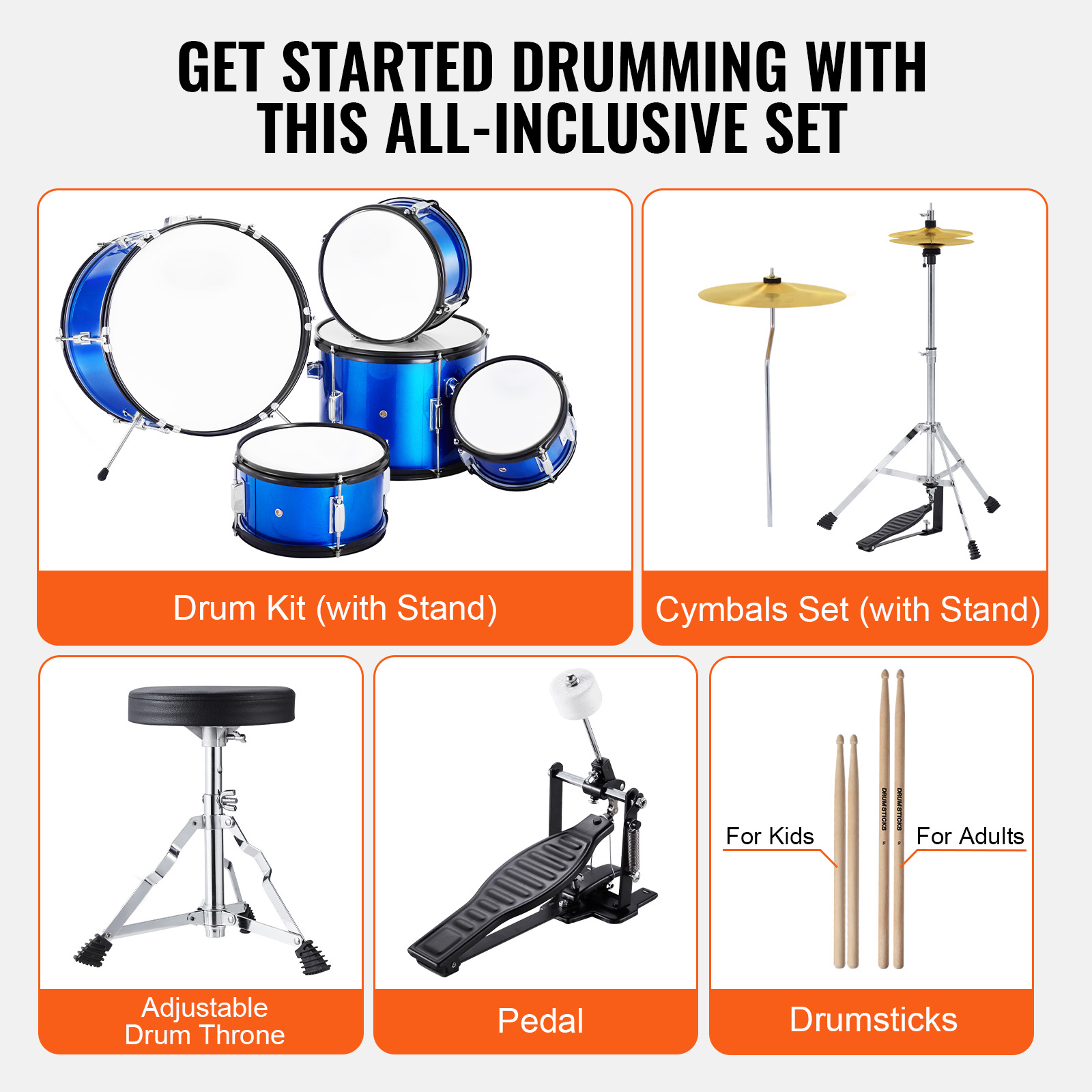 KFFKFF 5-Piece Kids Drum Set - 16 Inch Bass photo 5