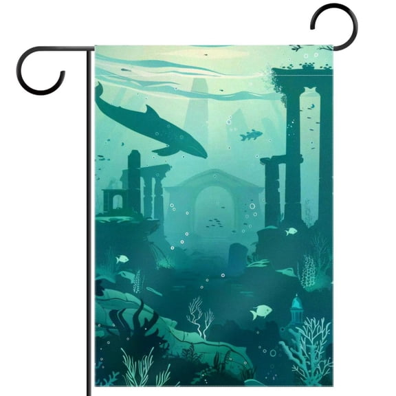 Underwater Landscape with Seaweeds and Ocean Animals Double Sided Garden Flag Decorative Weather Resistant Yard Flag, Large DIY Vertical Flag for Farmhouse Patio Lawn, 28x40 Inch