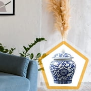 Chinese Blue White Porcelain Decorative Ginger Jar Tea Storage Jar with Lid Floral Arrangement with Fine Glaze Finish Multi Purpose