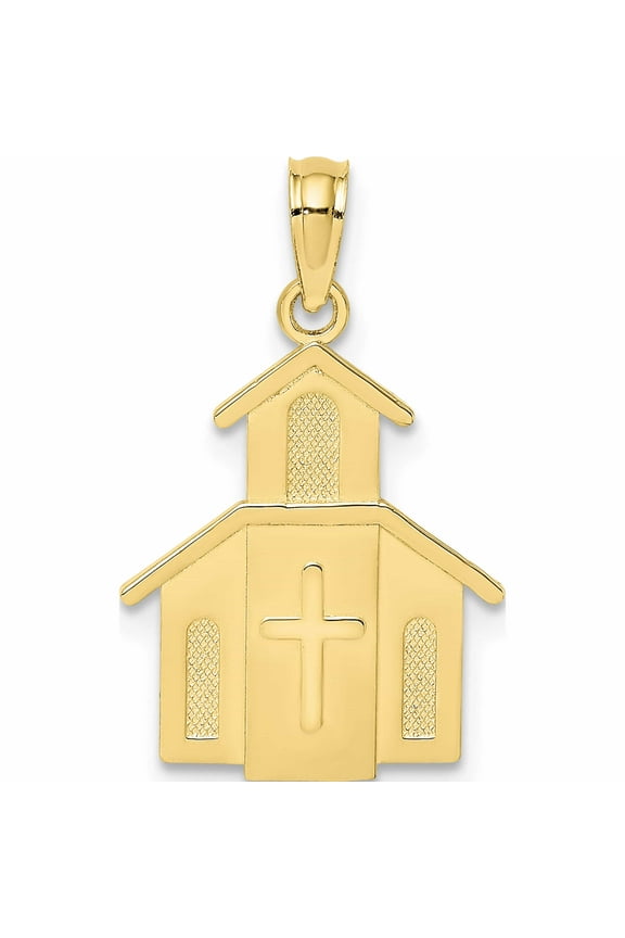 10K Yellow Gold Church With Cross On Door Charm Made In United States -Jewelry By Sweet Pea