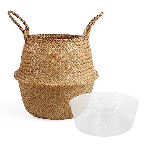 BlueMake Woven Seagrass Belly Basket for Storage Toy Basket or Plant Basket Decorative Living /& Laundry Room Bathroom /& Bedroom Middle, Silver