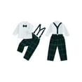 thumbnail image 6 of JYYYBF Little Boy Gentleman Outfit, Long Sleeve Button Down Shirt with Bowtie Plaid Suspender Pants 2 Piece Set, 6 of 7