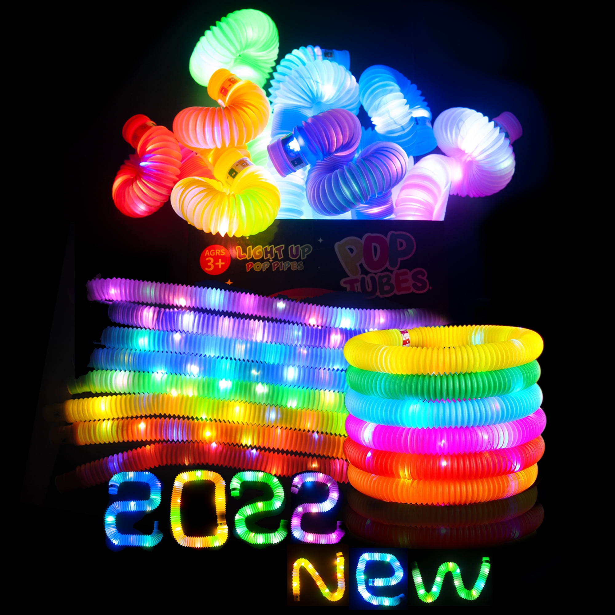 FANL 12 Pack LED Light Up Pop Tubes Sensory Toys, Glow in the Dark