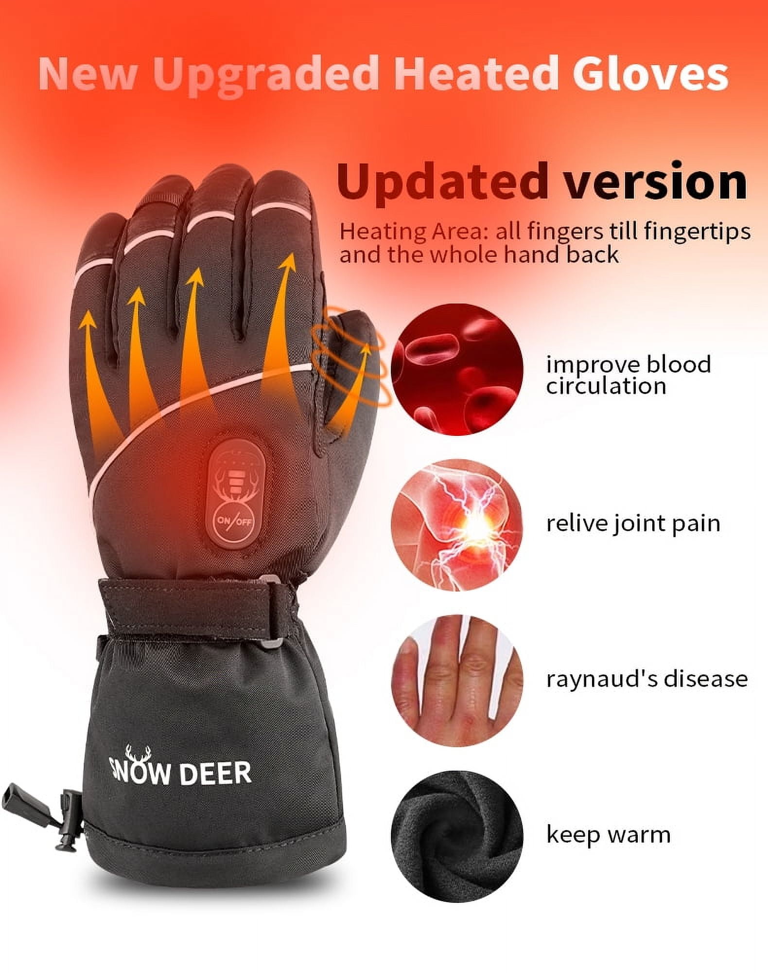 SNOW DEER Upgraded Heated Gloves Men Women,Ski Motorcycle Electric Battery Mittens Gloves