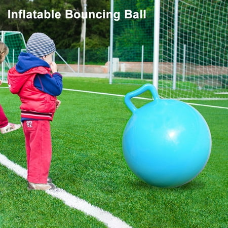 Pure Color Inflatable Bouncing Ball Kids Jumping Hop Ball with Handle for Adults Children
