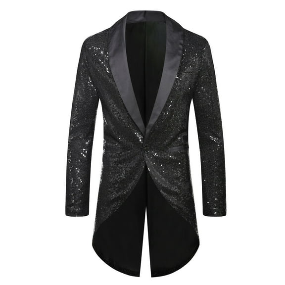 Gubotare Big And Tall Jacket Jacket Goth Fit Suit Praty Outwear Coat Men's Sequin Tuxedo (Black, L)