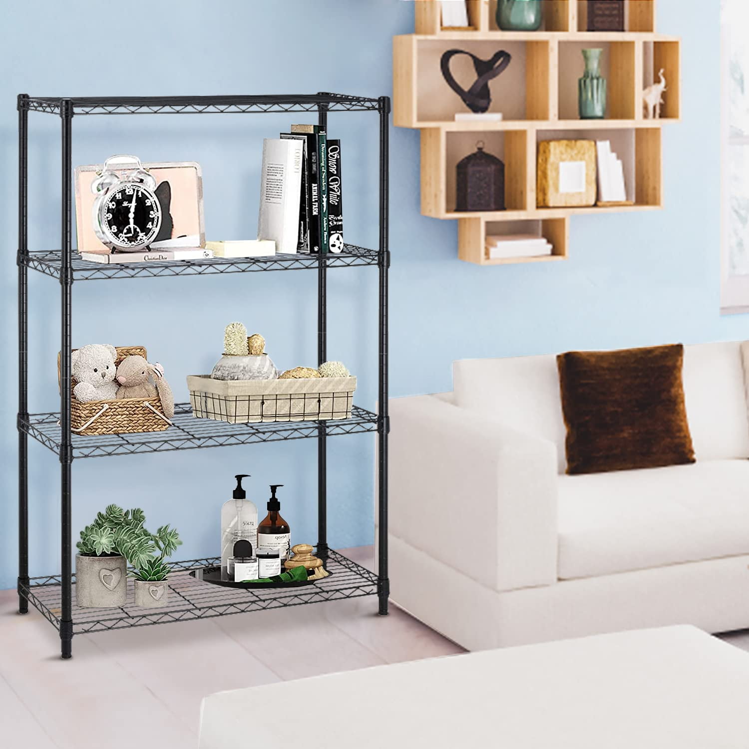 Storage Shelves NSF Metal Shelf 4-Tier Wire Shelving Unit 36''L×14''W×54''H Height Adjustable Storage Shelf Heavy Duty Shelving Storage Rack for Kitchen Office Pantry Bathroom Garage, Black