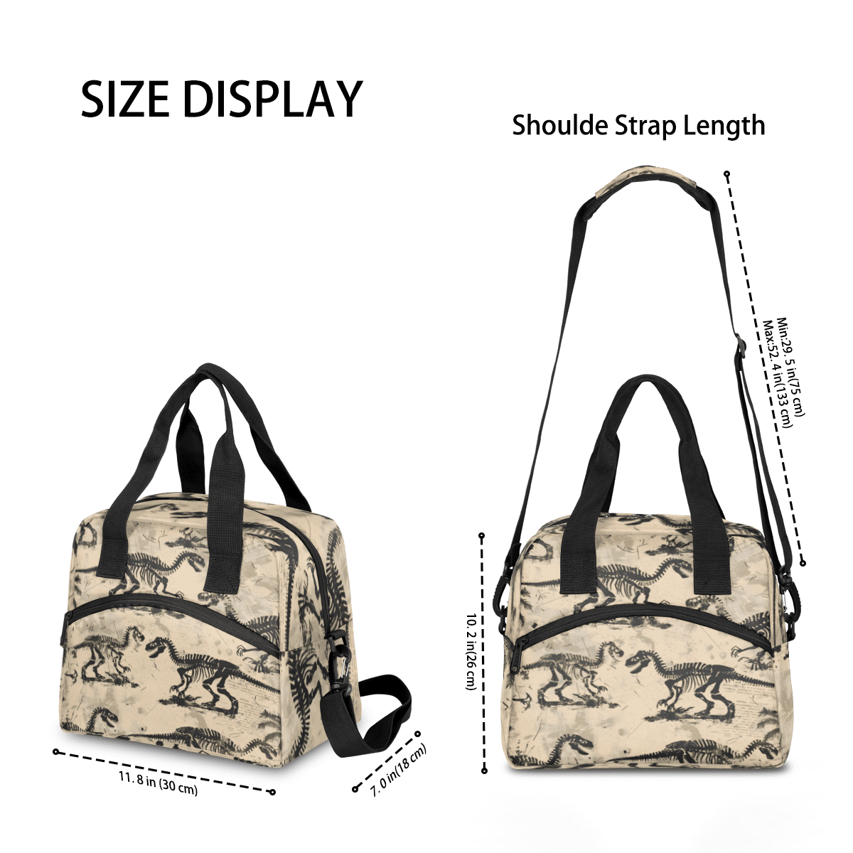 Herdesigns Cool Dinosaur Skeleton Insulated Lunch Bag for Women Men Adults Large Reusable Lunch Box Leakproof Portable Cooler Tote Bags with Adjustable Shoulder Strap