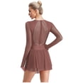 thumbnail image 2 of Runhomal Robe de Danse Lyrique pour Femmes Patchwork en Maille Manches Longues Justaucorps Costume de Danse Moderne Rose Poussiéreux S, 2 of 7