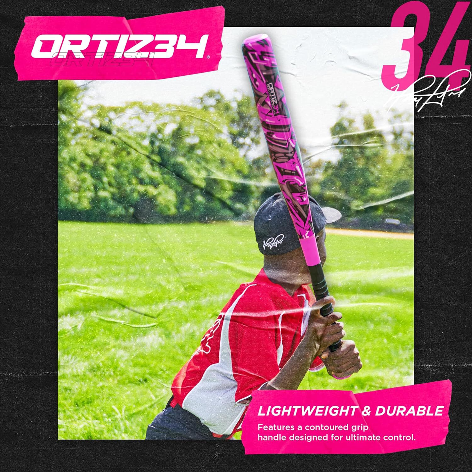 Ortiz34 Bat  Ball Set - Graffiti Plastic Bat  Ball Homerun Set- David Ortiz Backyard Baseball Set for Youth, Kids, Teenagers, Adults