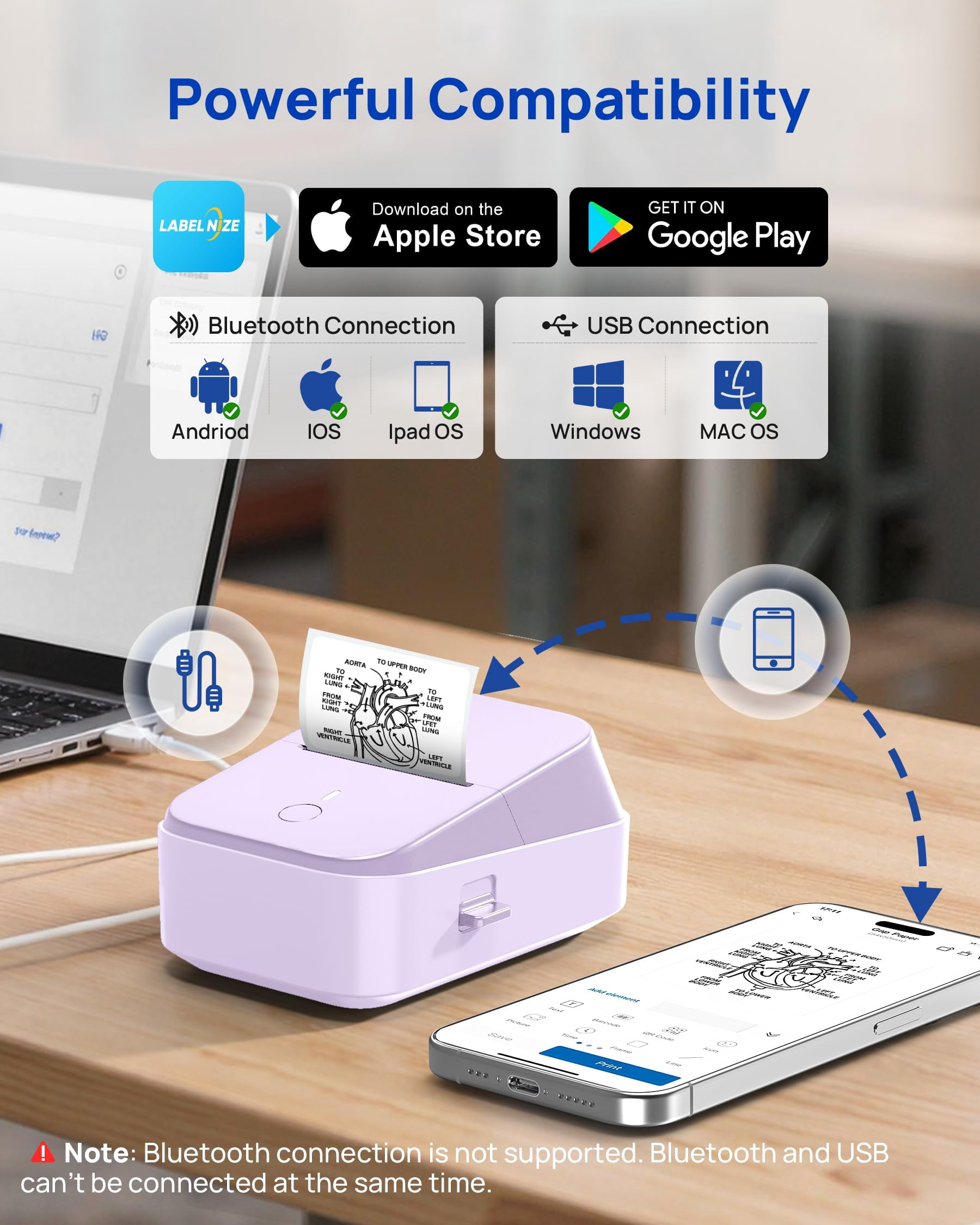 Pm260 Label Maker Machine With Tape  2 Inch Printer Inkless Portable For Home Kitchen School Office Organization Purple