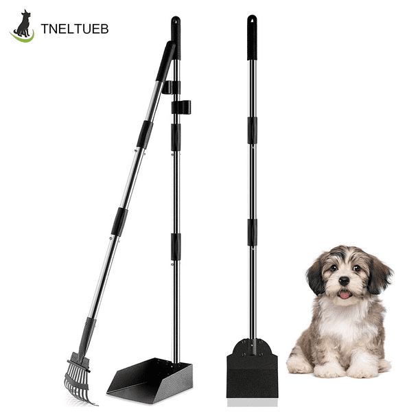TNELTUEB Dog Pooper Scooper, Metal Pet Poop Tray and Rake with Long Stainless Handle Best Bin