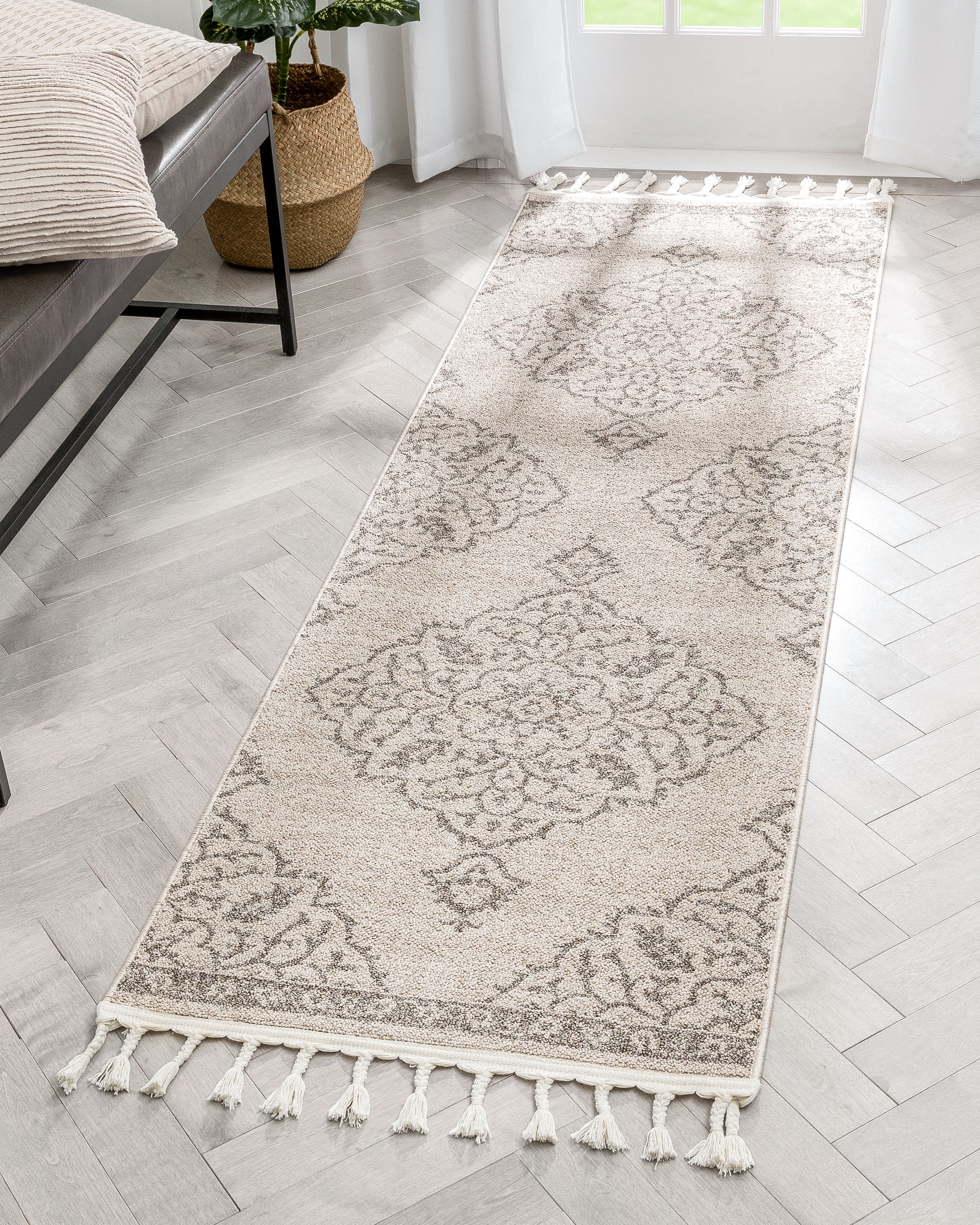 Well Woven Loop-De-Loop Mara Floral Botanical Pattern Brown Beige Kilim-Style 2'3" x 7'3" Runner Area Rug