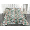 thumbnail image 2 of Ambesonne Floral Quilted Bedspread Set 3 Pcs, Flowers Grunge Circles Art, Queen, Pale Salmon and Forest Green, 2 of 4