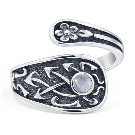 Round Spoon Oxidized Ring Moonstone 925 Sterling Silver Size 5