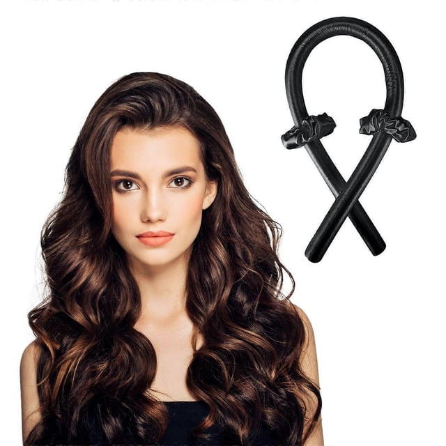 Rizador de pelo sin calor para cabello largo, rulos de cinta de seda sin calor para un peinado cómodo durante la noche, color negro.