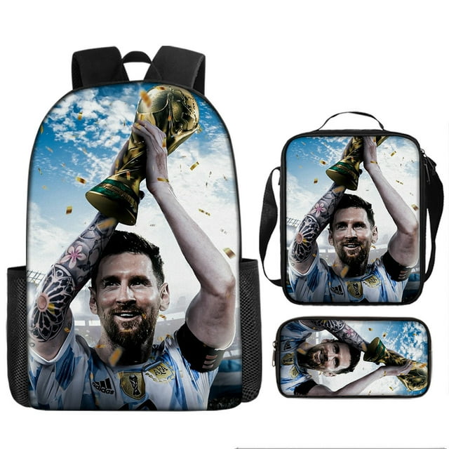 Soccer Star Printed Backpack Three-piece Set, Youth School Bag, Student Backpack-SinKeeU