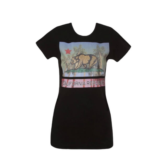 Cali T-Shirt à Manches Courtes pour Femmes - California Republic Palmiers - 2TG Noir