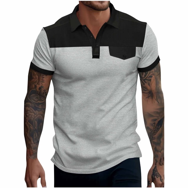pstuiky camiseta de hombre, Camisa informal de manga corta con cuello abatible, bolsillos simulados y botones para hombre camisas casuales para hombre l