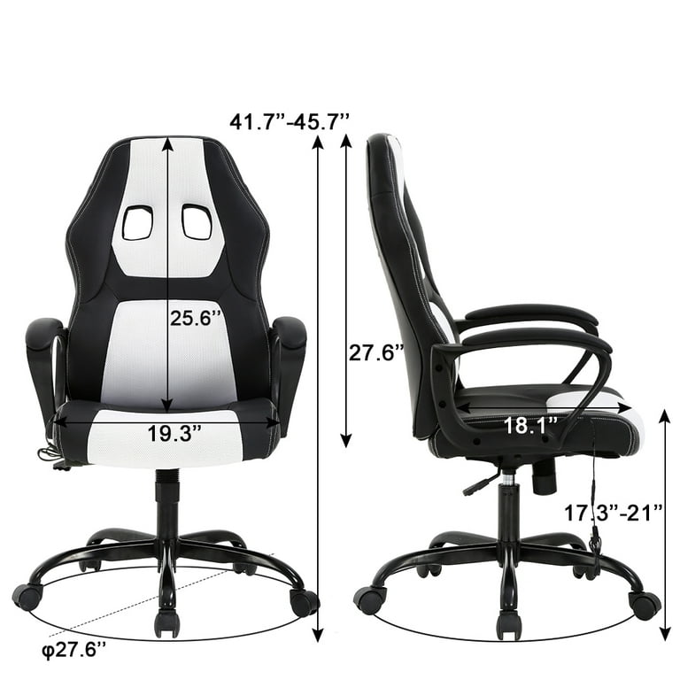 Dkeli Massage Gaming Chair Video Game Chair Ergonomic Computer Office Desk Chair with A Vibrator Lumbar Support, Headrest,Flip Up Armrest, White