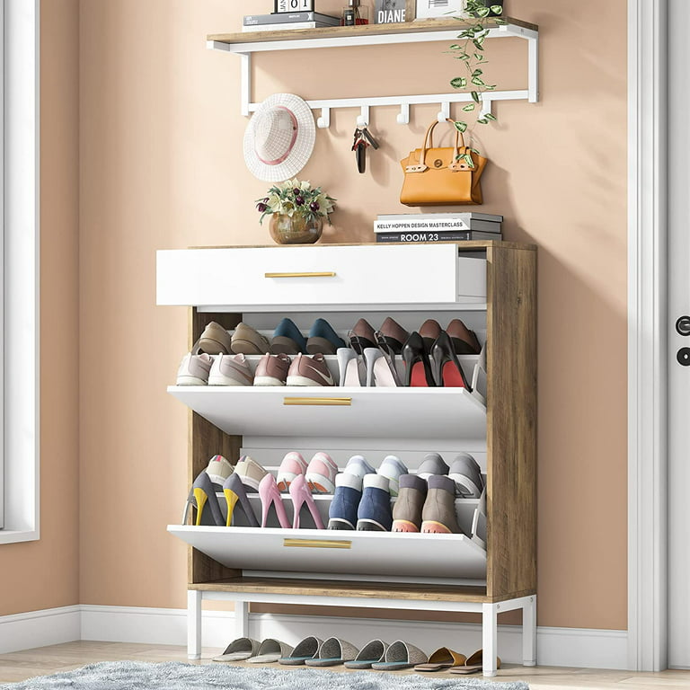 3-Tier Flip Drawer Shoe Cabinet with Shelf Set, Tribesigns Modern