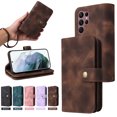 thumbnail image 1 of ELEHOLD for Samsung Galaxy S22 Ultra Flip Leather Wallet Case with Card Holders Kickstand Magnetic Clasp Handstrap Shoulder Strap Shockproof Protective Case,Brown, 1 of 8