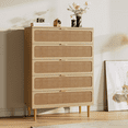 thumbnail image 2 of Commode à 5 Tiroirs pour Chambre, Commode en Rotin, Commode Moderne en Bois avec Poignées Dorées, Table de Chevet pour Garde-Robe, Salon et Entrée, Bois, 2 of 22