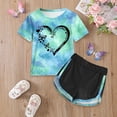 thumbnail image 2 of BOBOGOJP Kids Girl Clothes Heart Print Short Sleeve Top Shorts Toddler Girl Summer Outfits Short Set Light Green for Size 3-4 Years, 2 of 5