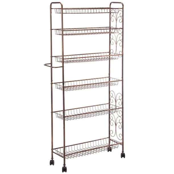Rolling Antique Wire Slim 6Shelf Storage Cart by Home Marketplace