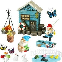 Miniature Fairy Garden Kit Gnomes Garden Decoration Small Flower Fairy Garden Accessories Gnome Figurines Fishing Gnome Statue Fairy House Fence Mushroom Outdoor Indoor Home Yard Patio Garden Decor