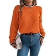 thumbnail image 3 of Sweaters for Women Striped Trim Drop Shoulder Sweater Sweaters Orange Color L, 3 of 9