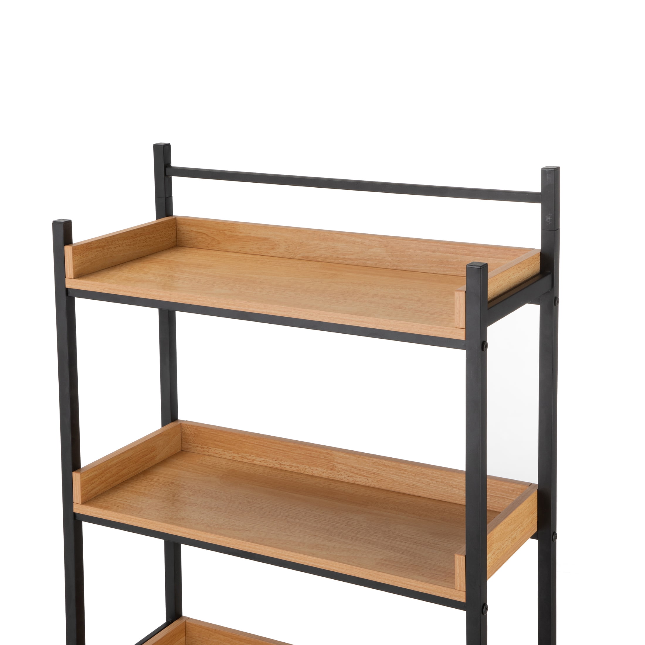 HomeZone Bathroom Quick-Assembly 3-Shelf Steel Storage Shelves with MDF Wood Grain Veneer, Matte Black