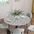 thumbnail image 2 of Light Blue Floral Fitted Tablecloth with Elastic Edged, Round Table Cloth for Dining Table, Rustic Vintage Flowers Botanical Spring Waterproof Oil Proof Table Cover for Indoor Outdoor 36"-44", 2 of 8