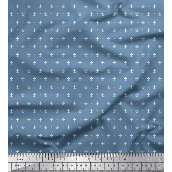 Soimoi Rayon Crepe Fabric Dot & Fleur De Lis Damask Shirting Print Fabric by Yard 46 Inch Wide