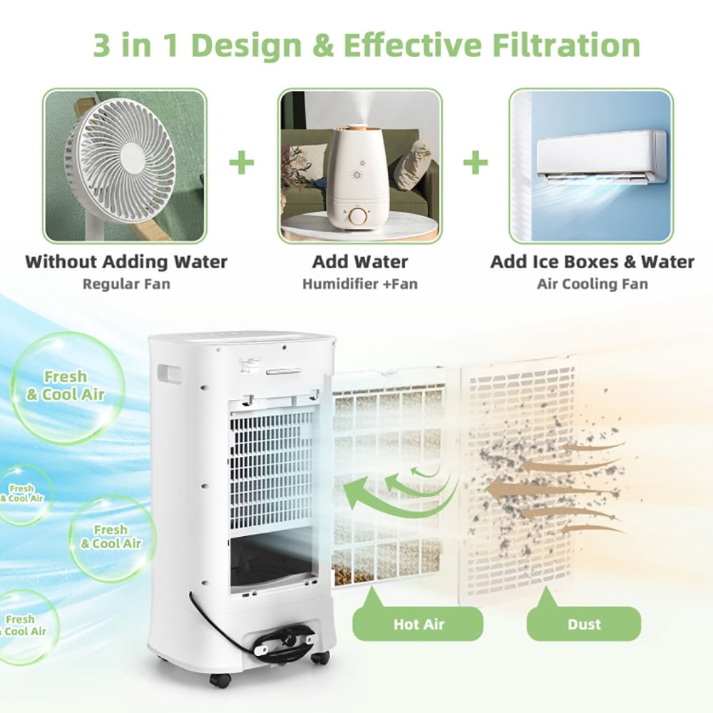 YYAo Air Conditioners, Cooling Machines, 4-in-1 Portable Evaporative Air Cooler with Timer and 3 Modes-White