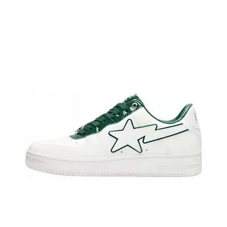 

A BATHING APE STA Leather glossy patent leather low top lace-up fashion board shoes for men and women white green