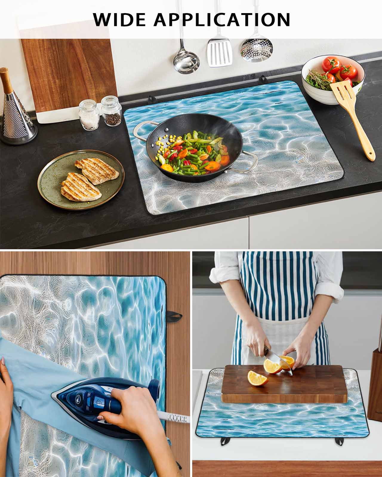 nqOlkjepod Large Induction Cooktop Protector Mat 24"x21", Blue Ocean Stove Top Covers for Electric Stove, Underwater Sea Waves Water Ripple Seascape Stove Burner Cover Mats, Glass Top Stove Cover