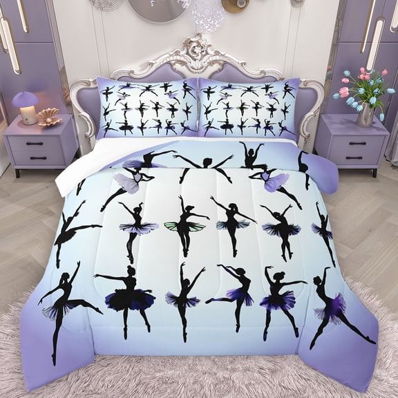 Homewish Ballet Girls Bedding Comforter Set,Ballerina Dancer Twin Comforter Sets,White Purple Bedding Set For Princess,Super Cozy Room Decor,2pcs