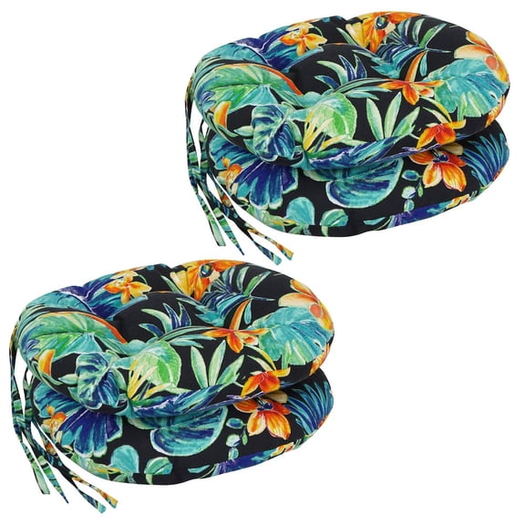 Blazing Needles 16-inch Spun Polyester Patterned Outdoor Round Tufted Chair Cushions (Set of 4)