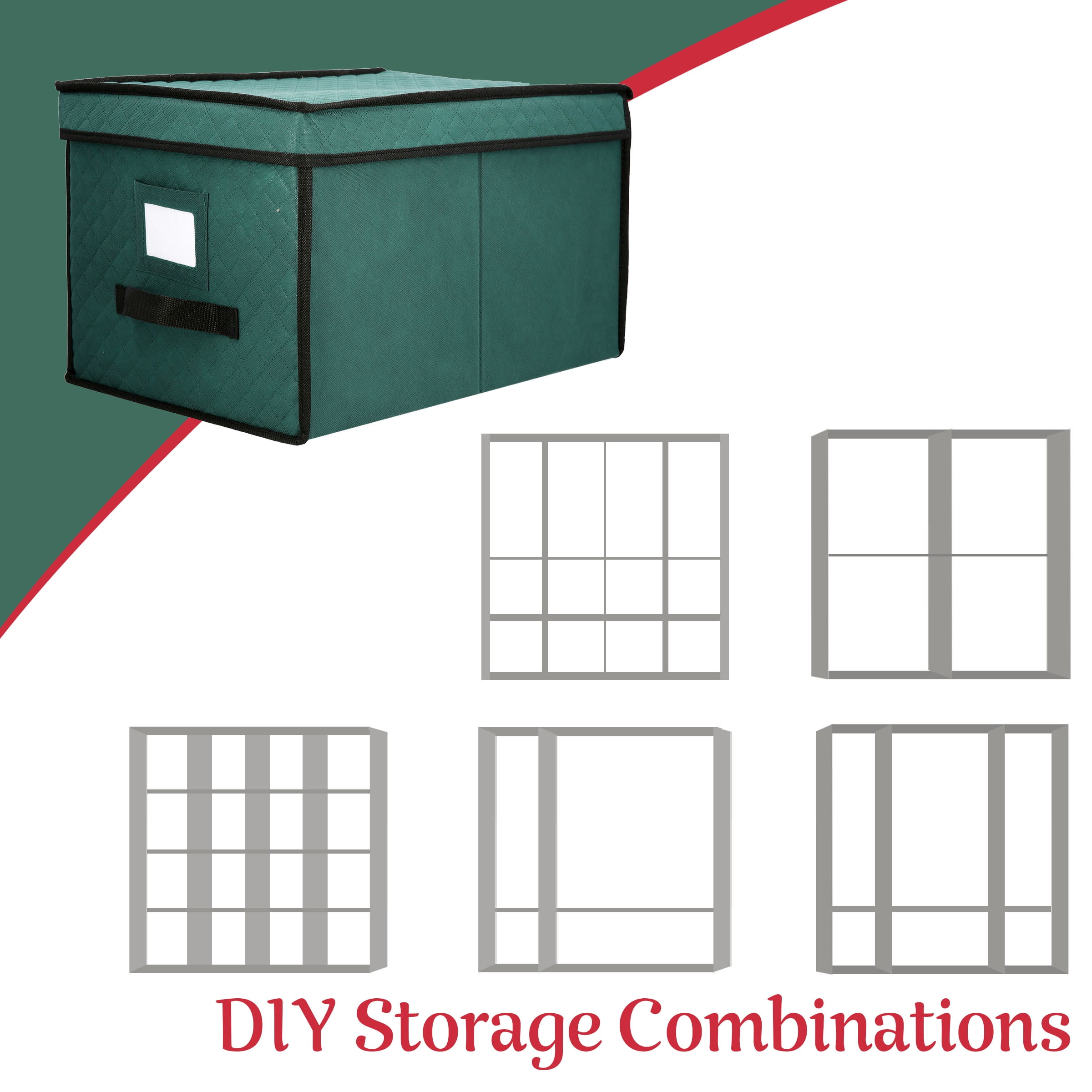Elf Stor Flip Top Ornament Storage Box with 24 Movable Compartments (Green)