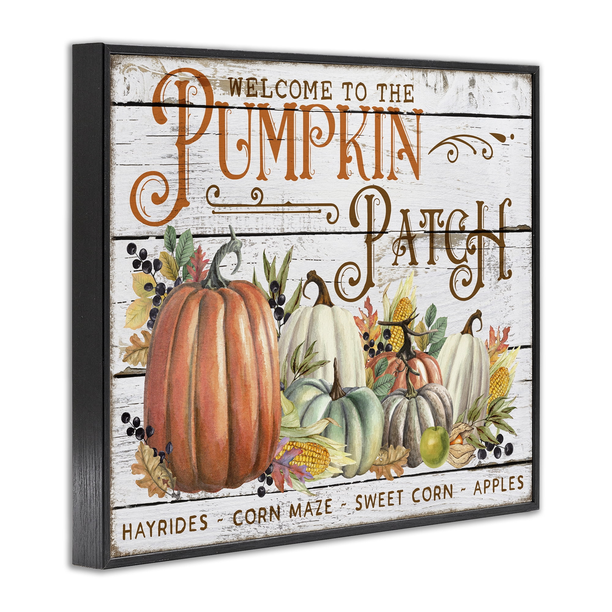 Stupell Industries Welcome Pumpkin Patch Holiday Painting Black Framed Art Prints Wall Art, 20 x 16